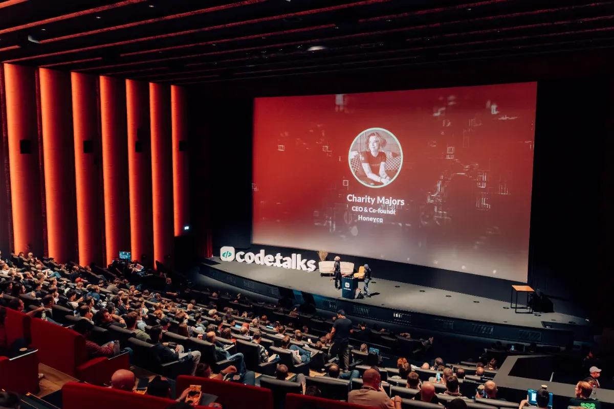 The code.talks cinema during a talk